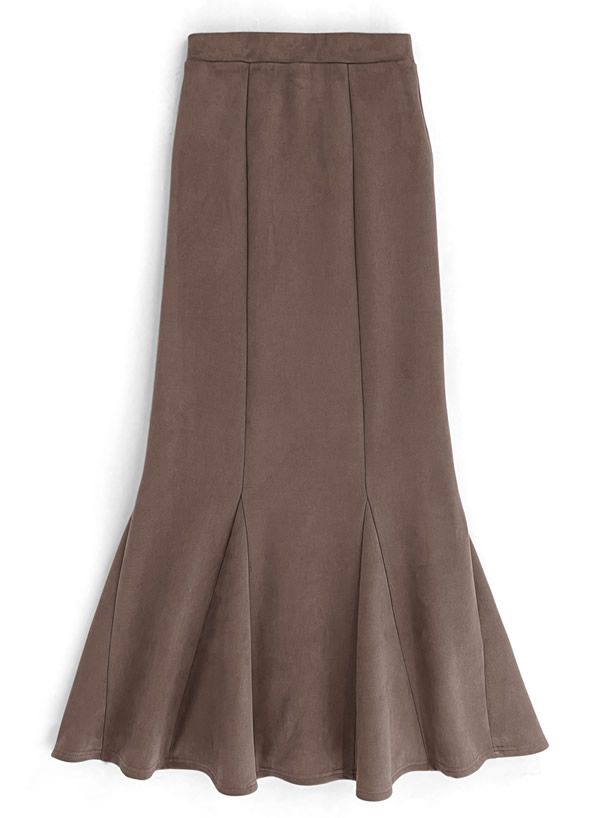 日本 GRL - 經典麂皮感修身魚尾裙-深灰