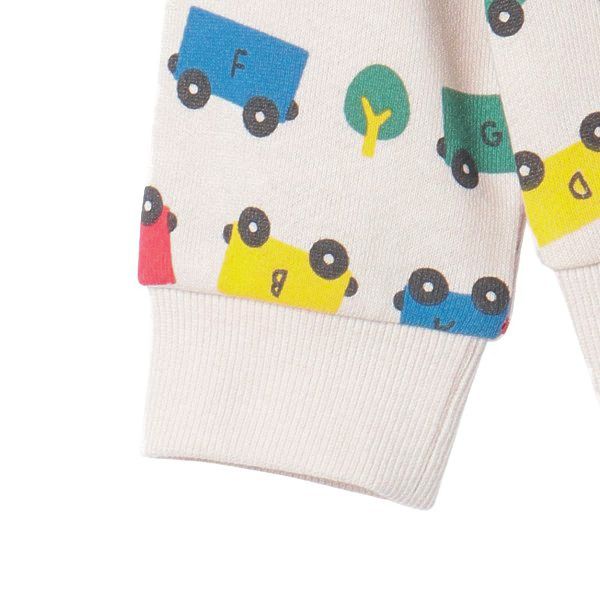 日本西松屋 - 裏毛圓領印花長袖上衣-繽紛車車