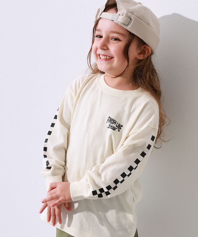 日本 devirock - 100%棉 落肩印花長袖T恤-斜體標語-淺灰