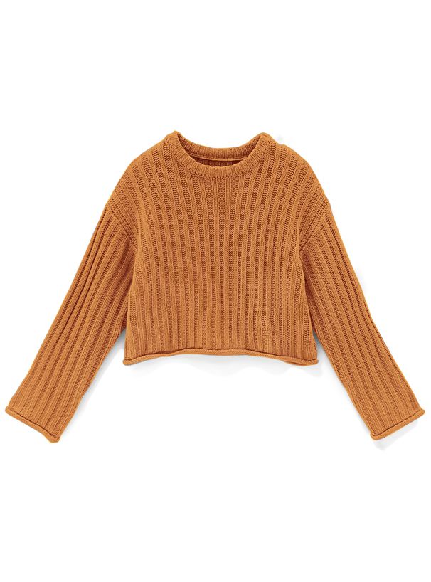 日本 GRL - 圓領坑條短版針織上衣-深灰 (F)