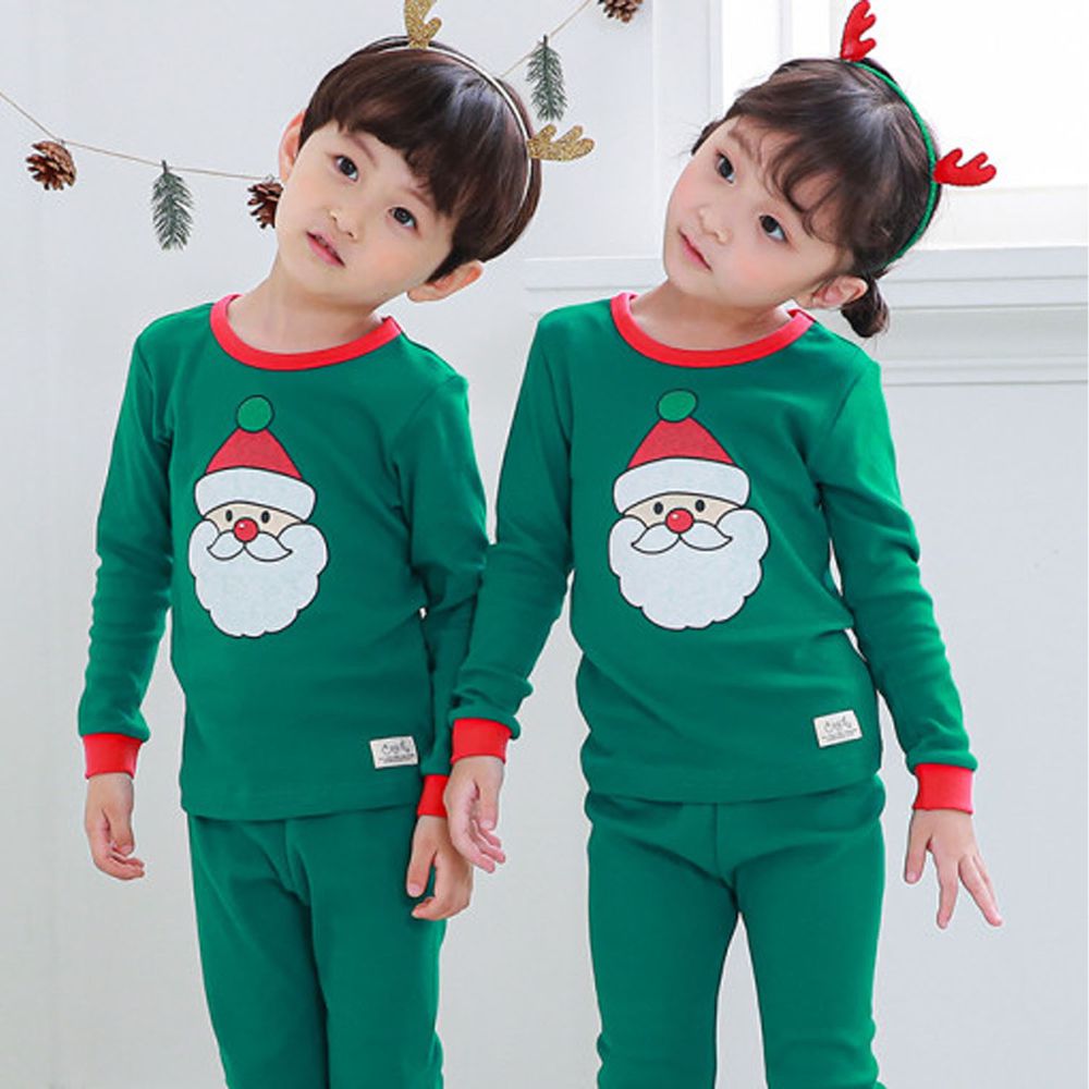 韓國 Ppippilong - 30支有機棉長袖家居服-綠色聖誕老人