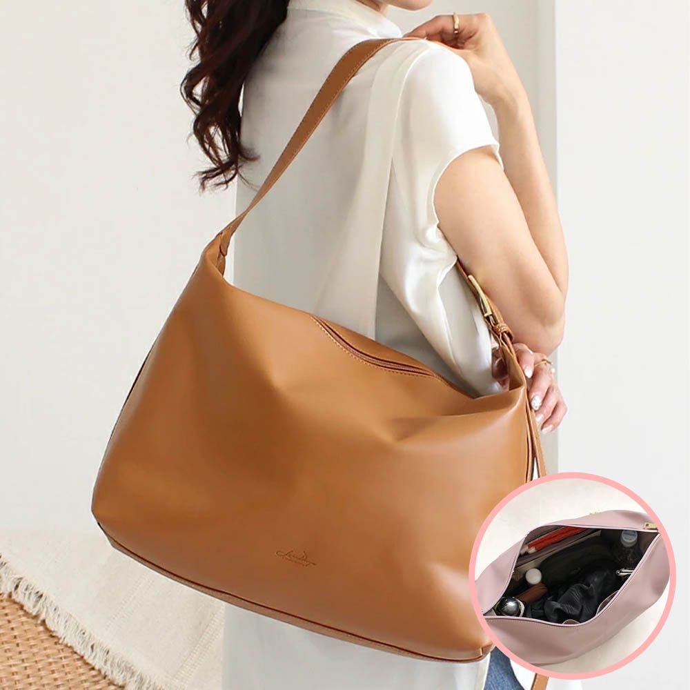 柔滑簡約百搭大容量側背包-(可裝A4)-焦糖橘 (36x30.5cm)