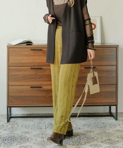 日本 Bou Jeloud - 蕾絲雕花垂墜寬褲-軍綠