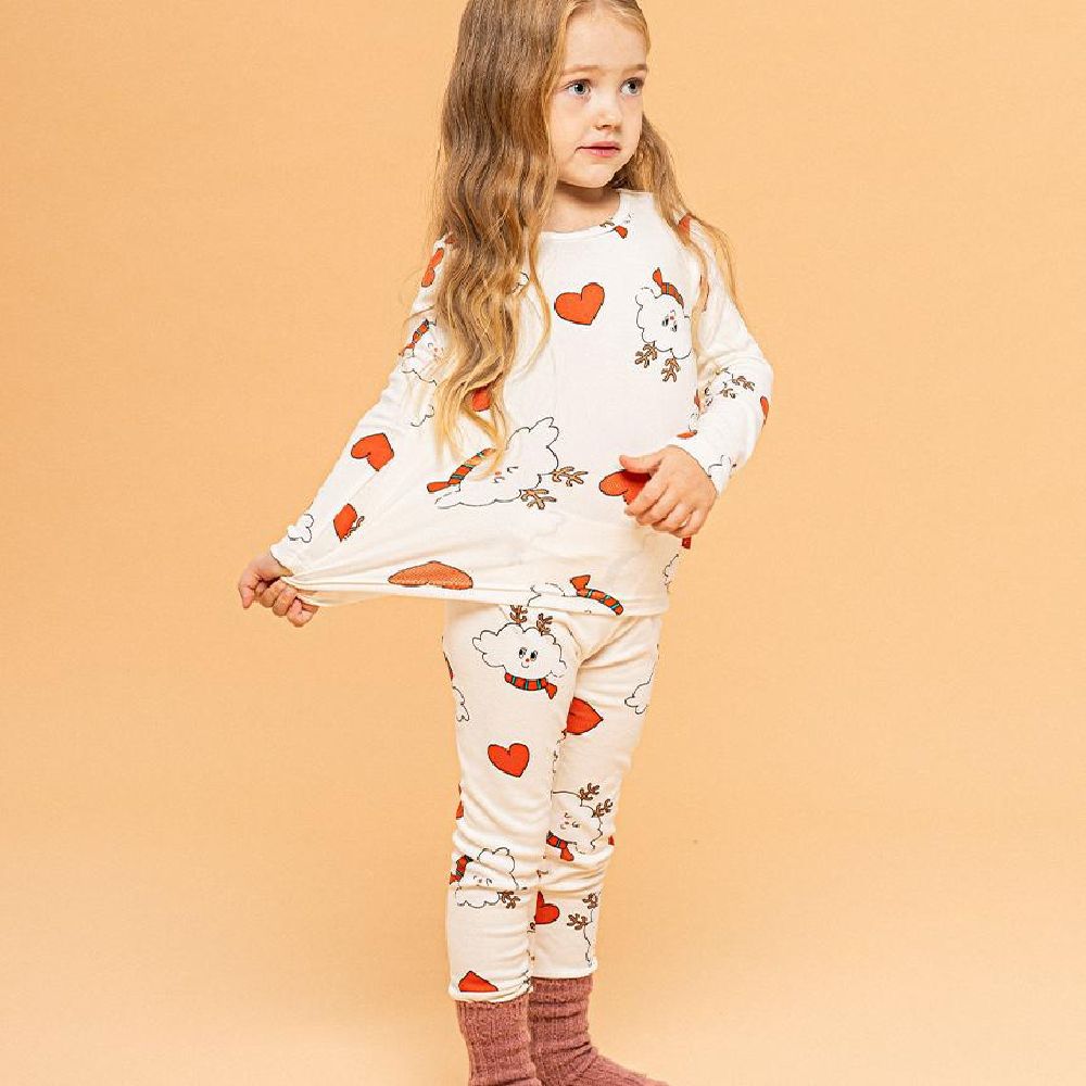 超細絨毛混織彈性長袖家居服-聖誕羊咩咩-象牙白