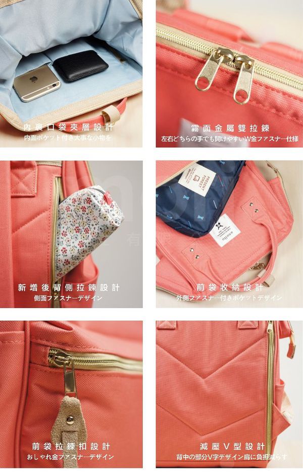 日本 Anello - 日本大開口牛津布後背包-mini小尺寸-LGY淺灰