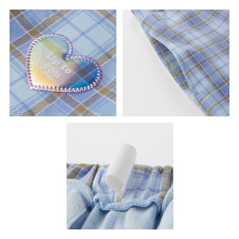 日本 Papel lapiz - 愛心徽章格紋百摺短裙-水藍