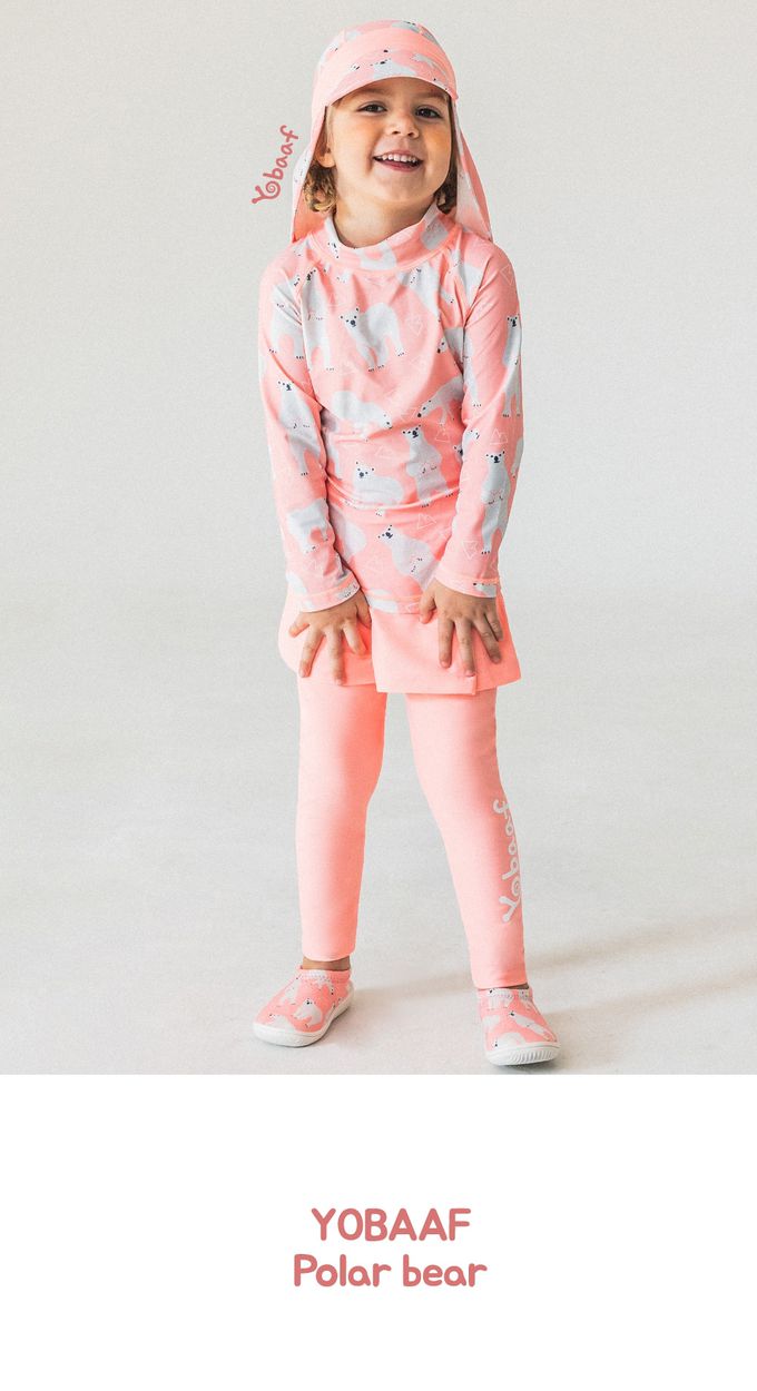 韓國 Yobaaf - UPF50+兒童兩件式防曬泳裝-北極熊-粉