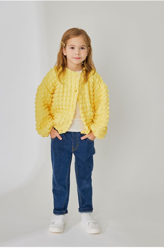 韓國 OZKIZ - 棉花糖立體紋花朵鈕扣外套-象牙白