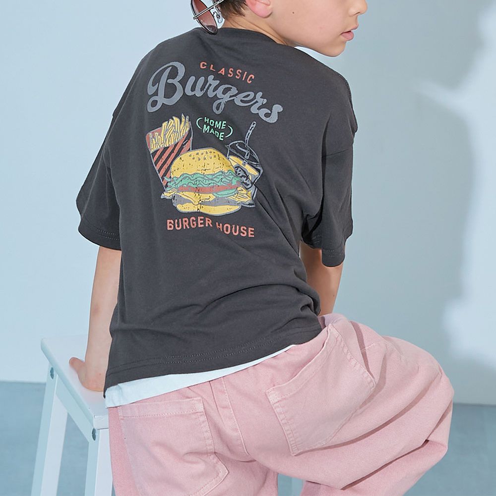 100%棉 定番印花短袖上衣-速食套餐-炭黑