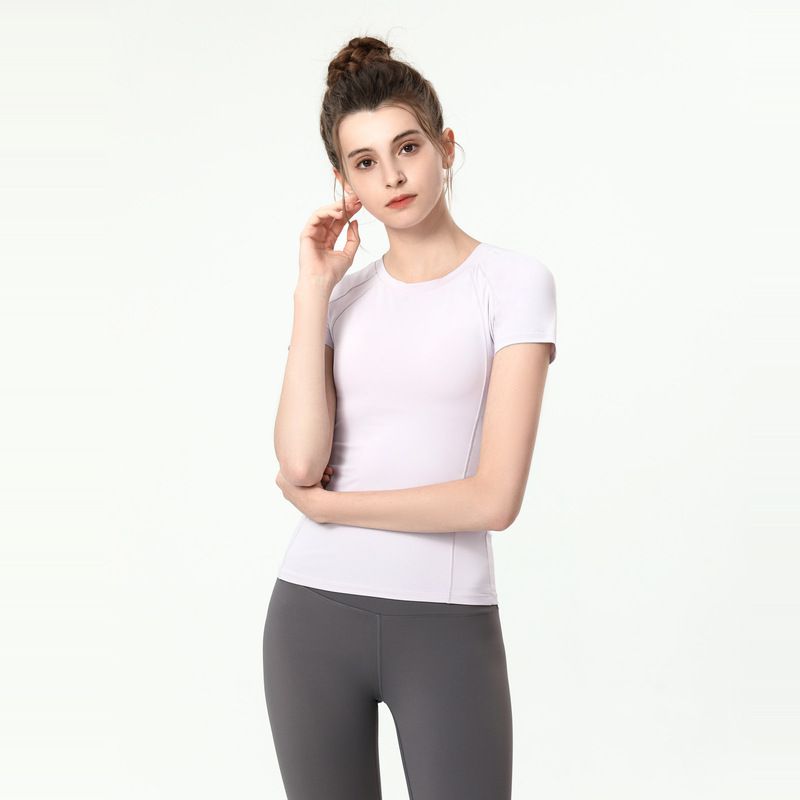 S~4XL圓領緊身運動短袖上衣-灰色