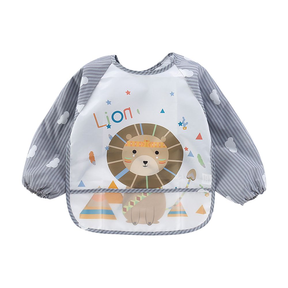 JoyNa - 3件入-動物條紋款長袖反穿衣 防髒防水圍兜-獅子+隨機2件 (適合1-3歲)