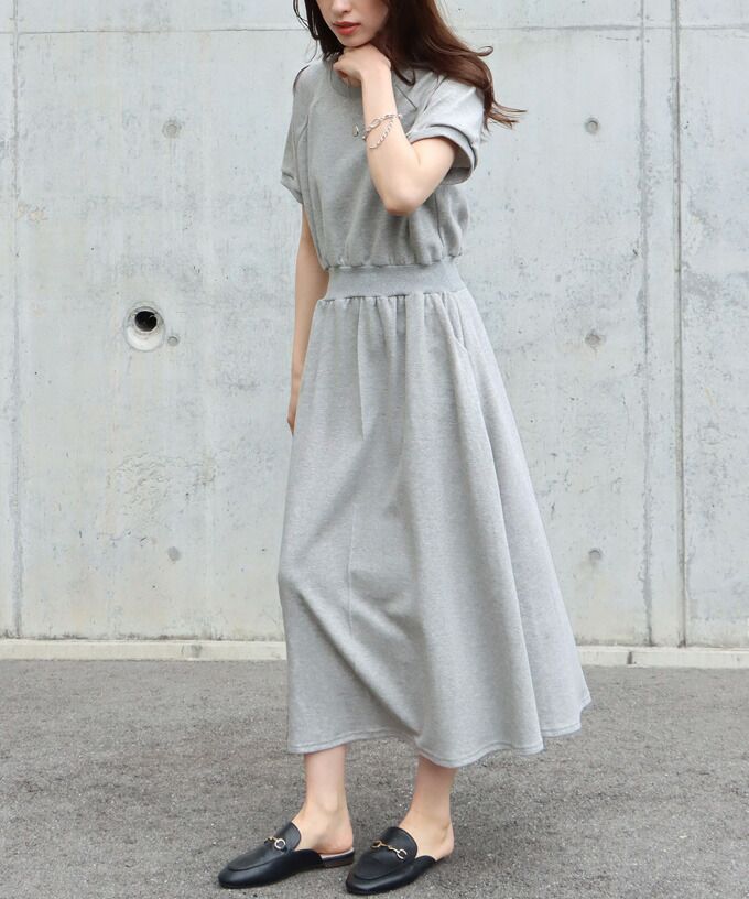 日本 BLUE EAST - 棉混透氣修身泡泡短袖洋裝-藍