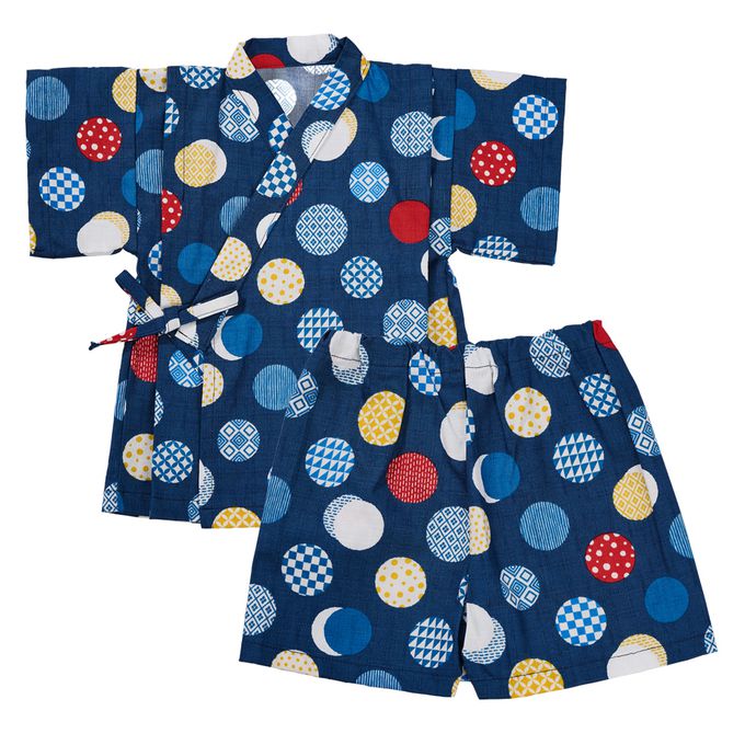 akachan honpo - 兩件式甚平-和風圓圈-深藍色