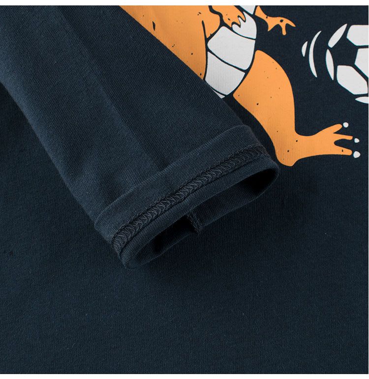 純棉圓領薄長袖上衣-恐龍踢足球-深藍色