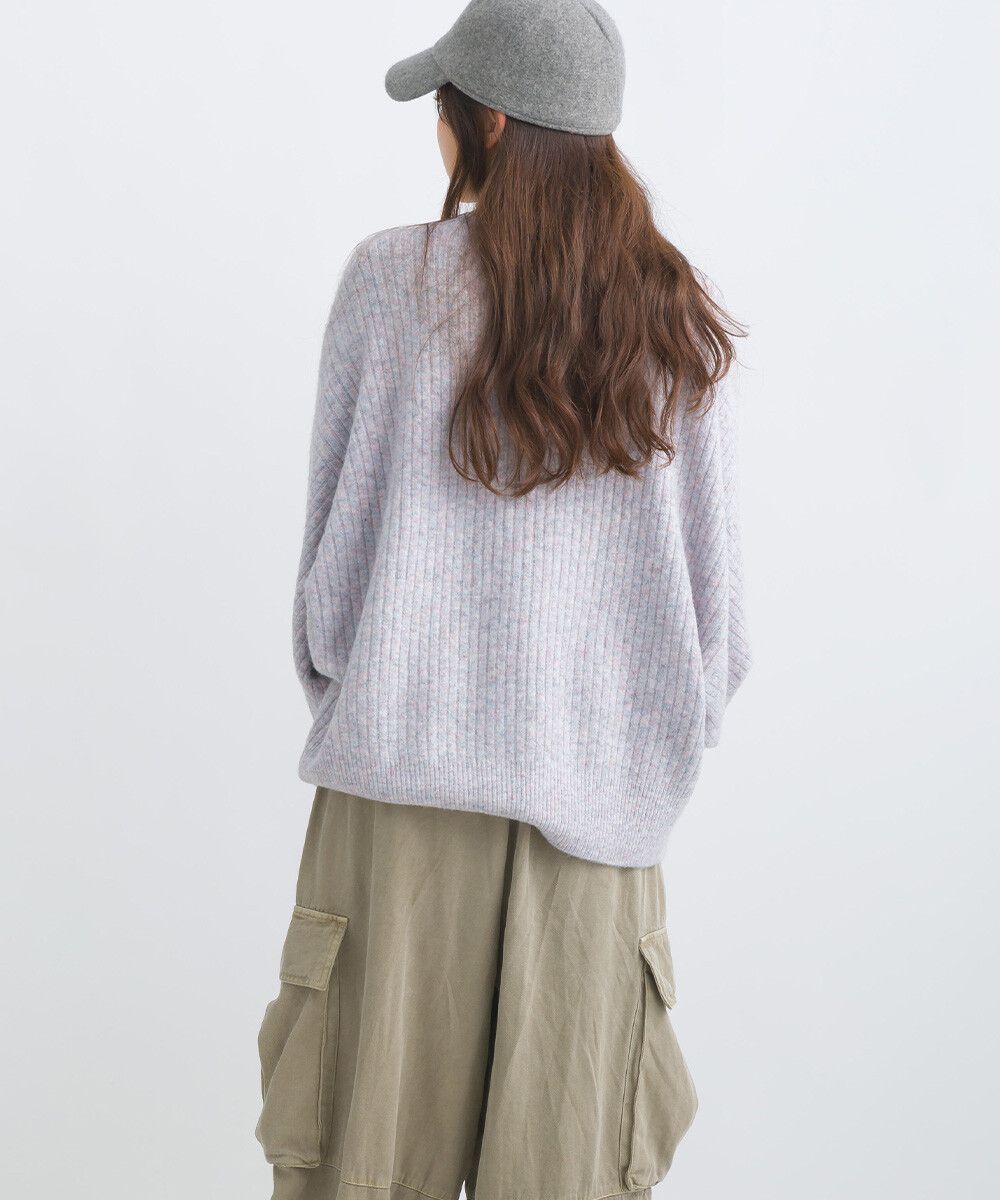 日本女裝代購 - 大寬袖圓領混色針織上衣-米黃