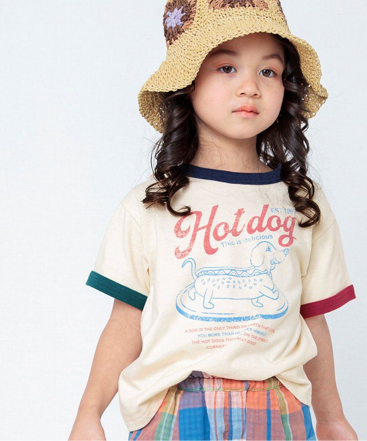 日本 BREEZE - 美式復古印花撞色邊短袖上衣-甜甜圈店-灰