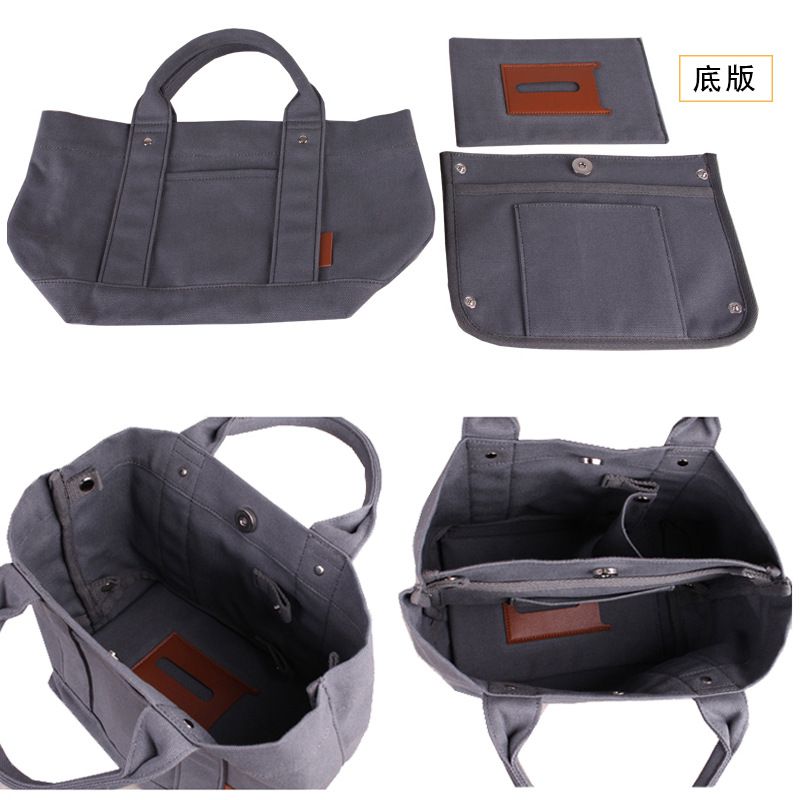 加厚大容量帆布手提包/便當袋-夾層可拆-白+深藍 (20.5x15x21.5cm)