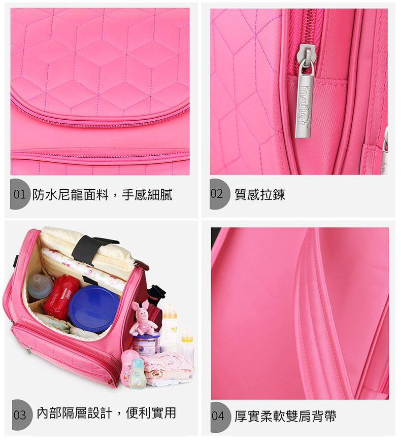 insular - 大開口大容量防水後背包/媽媽包-波紋-灰色 (31x15x39cm)