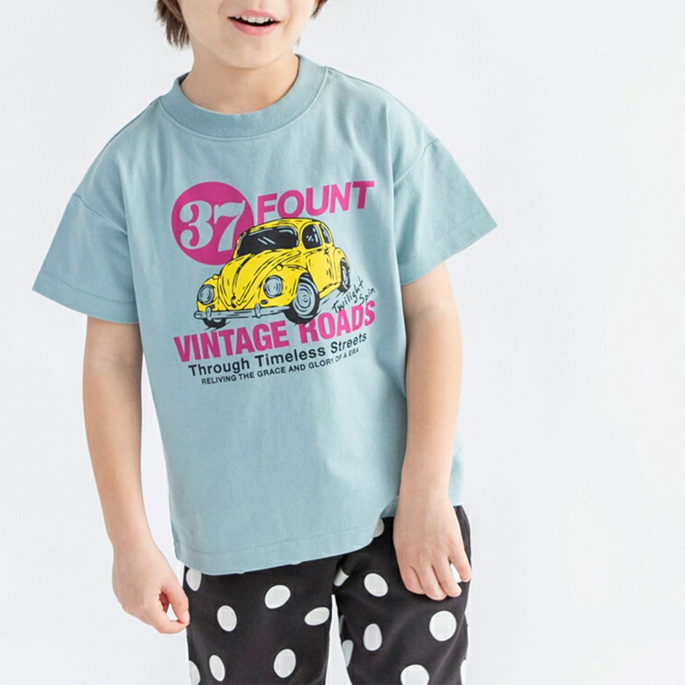 100%天竺棉 印花短袖上衣-金龜車-灰綠