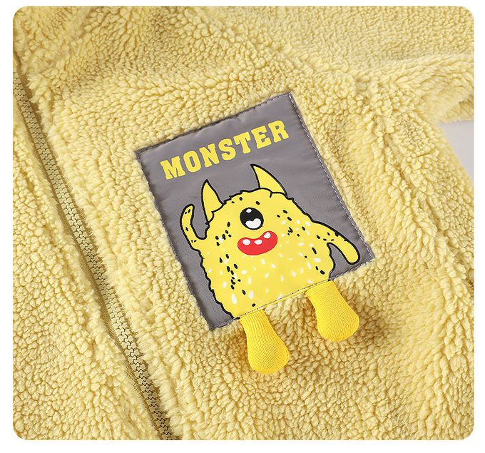 保暖立領羊羔絨外套-小怪物-深藍灰色