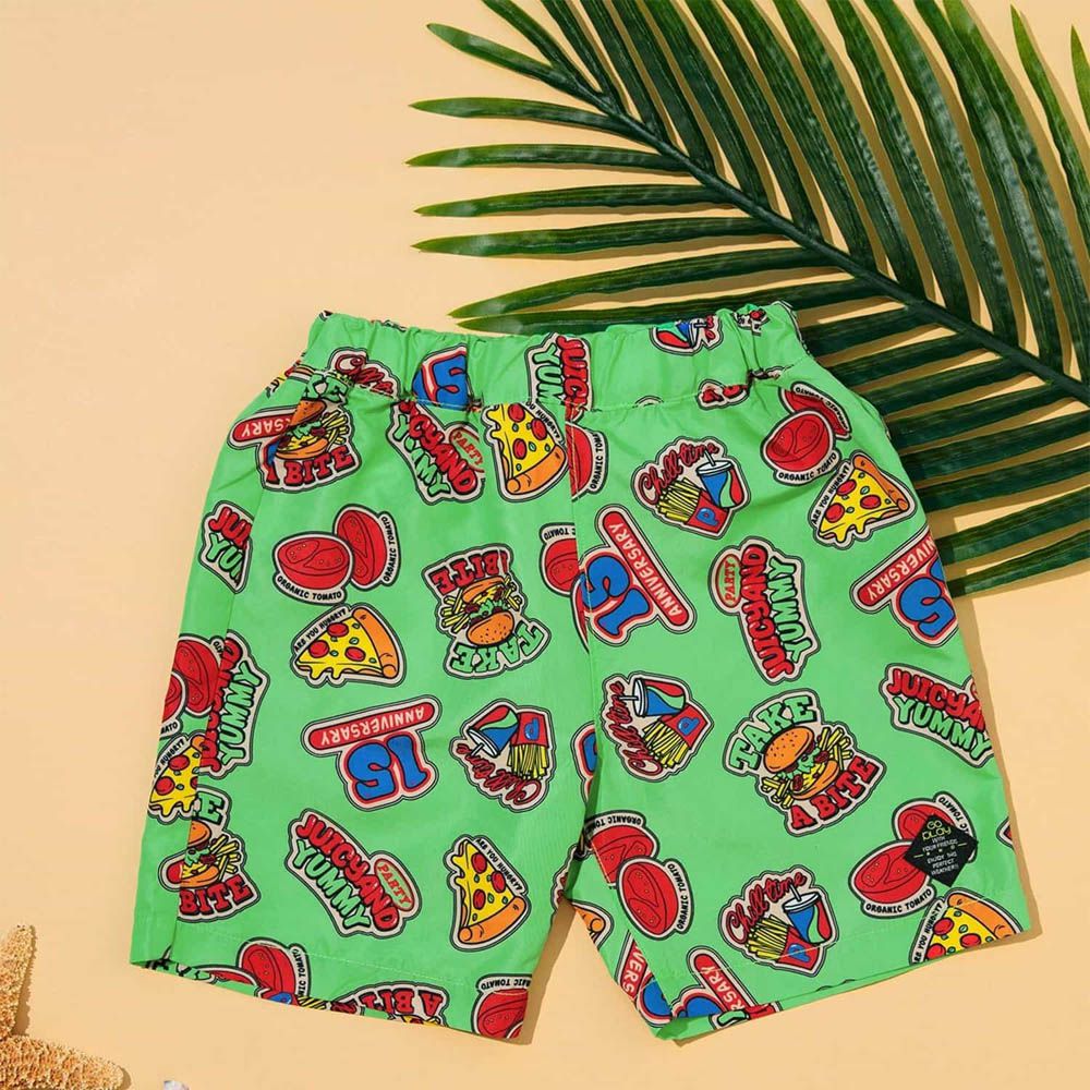 抗UV 繽紛印花沙灘褲/泳褲(含內褲）-速食-綠