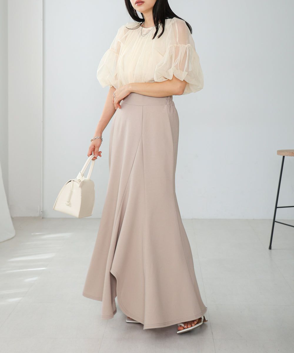 日本 Bab - 浪瓣花瓣層次修身長裙-黑