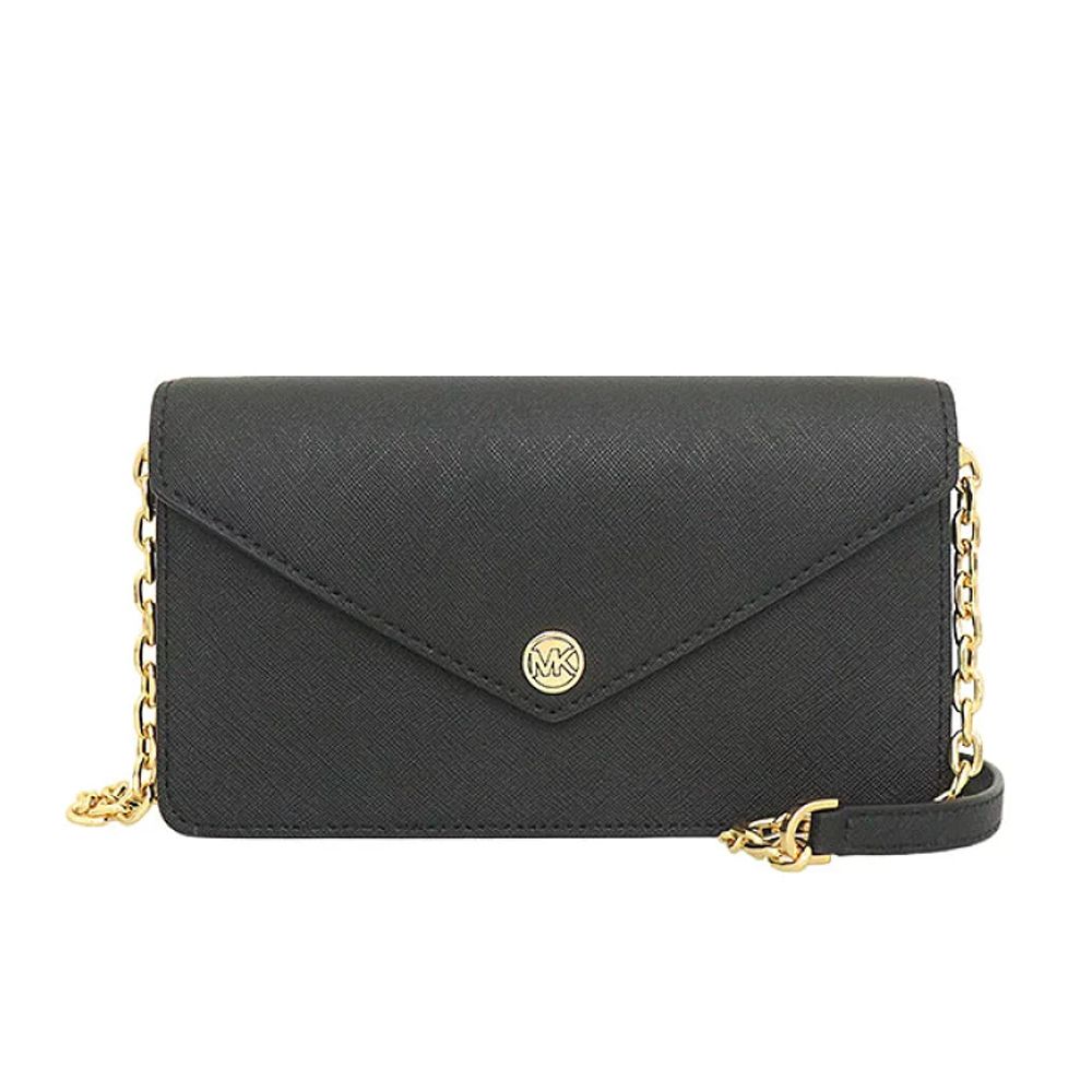 素色防刮皮革手機卡片鍊條包 (黑)