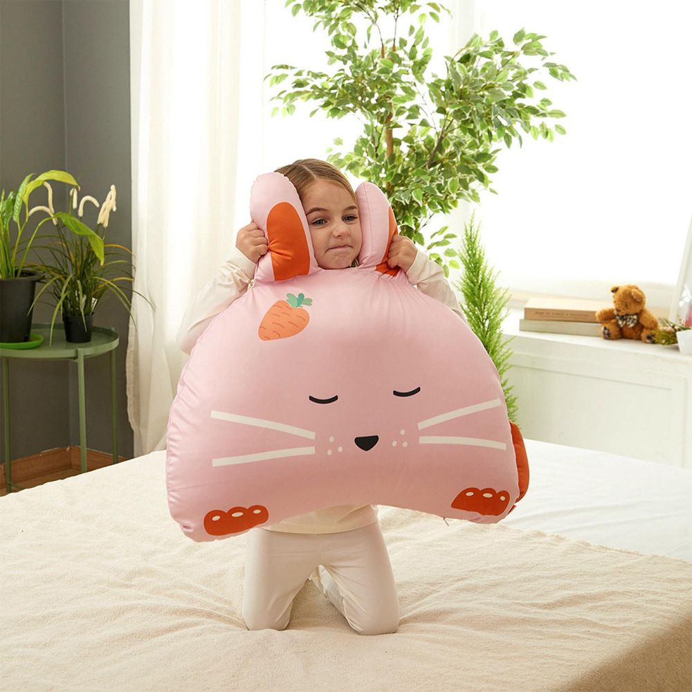 韓國 Hello HiZoo - 手工製動物夥伴防蟎抗菌兒童枕-粉紅兔 (大W50xH70cm)
