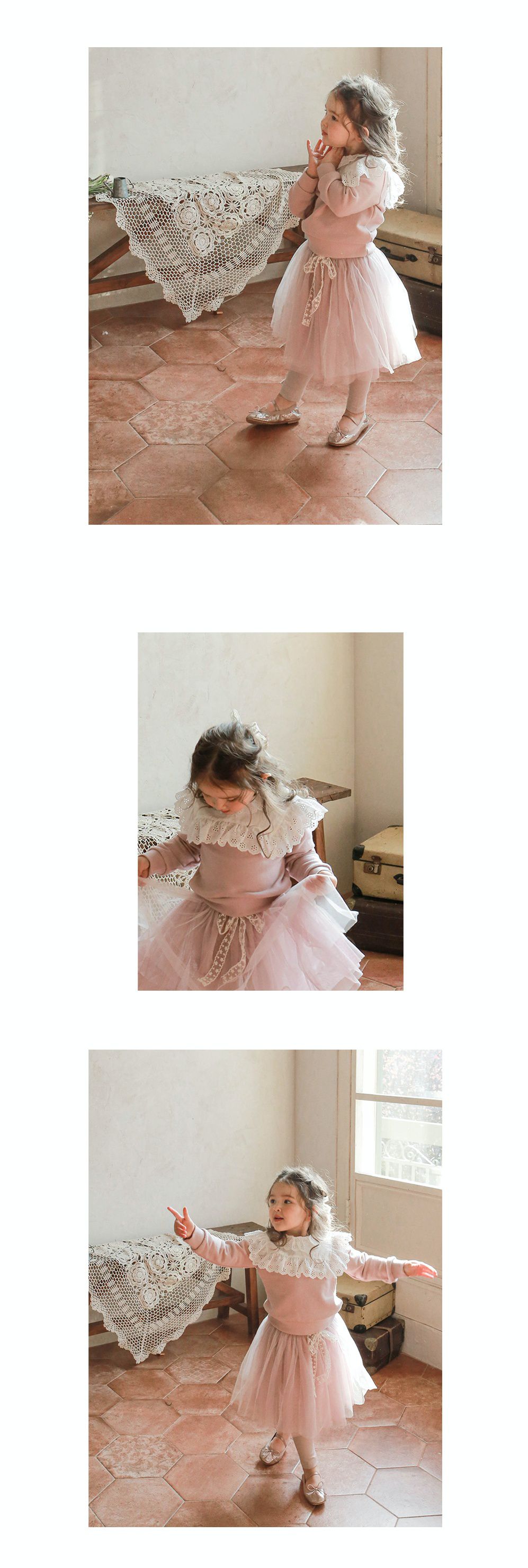 韓國 Puellaflo - 雕花鏤空荷葉領上衣-粉紅