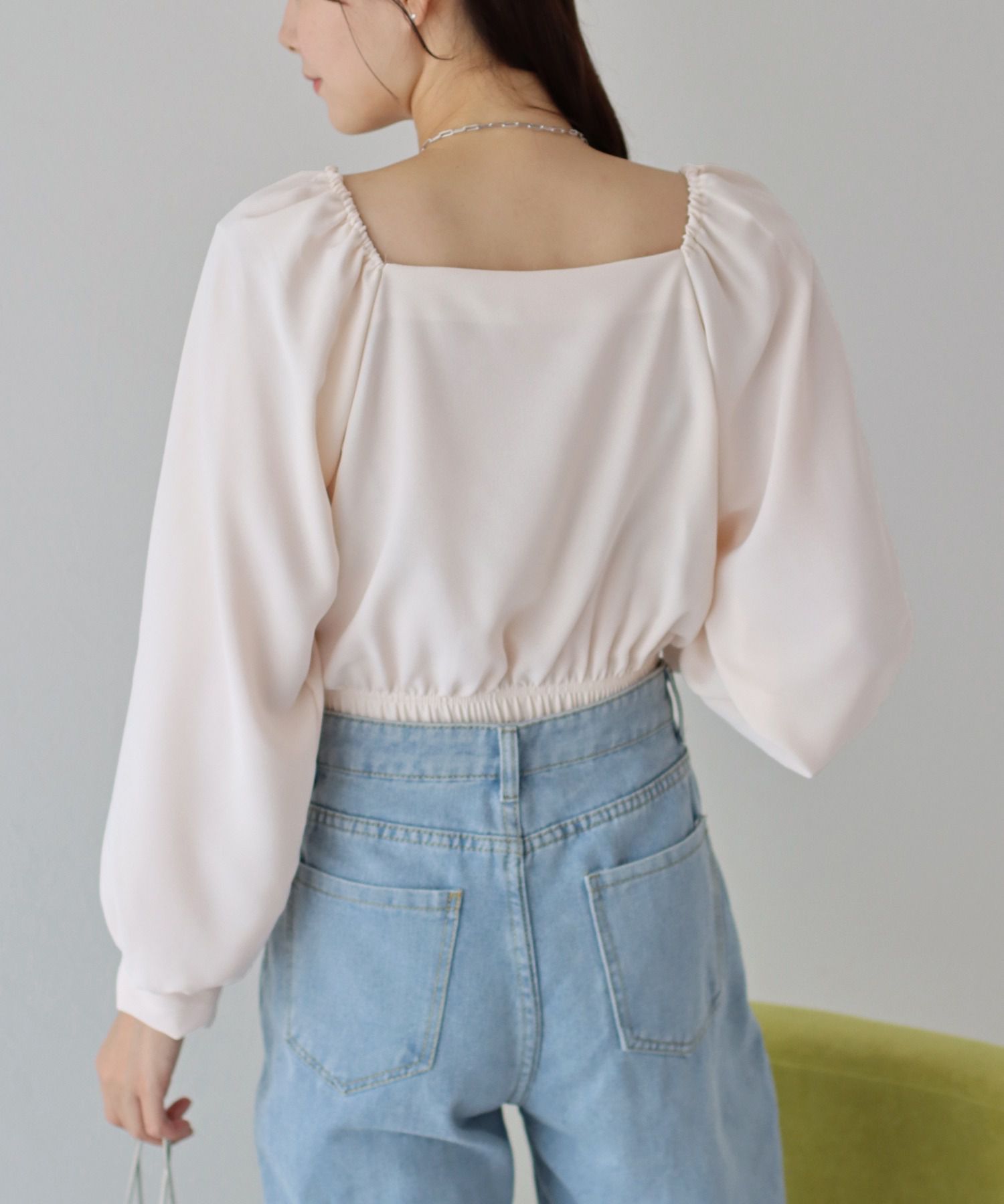 日本 BLUE EAST - 優雅V領交叉長袖上衣-白