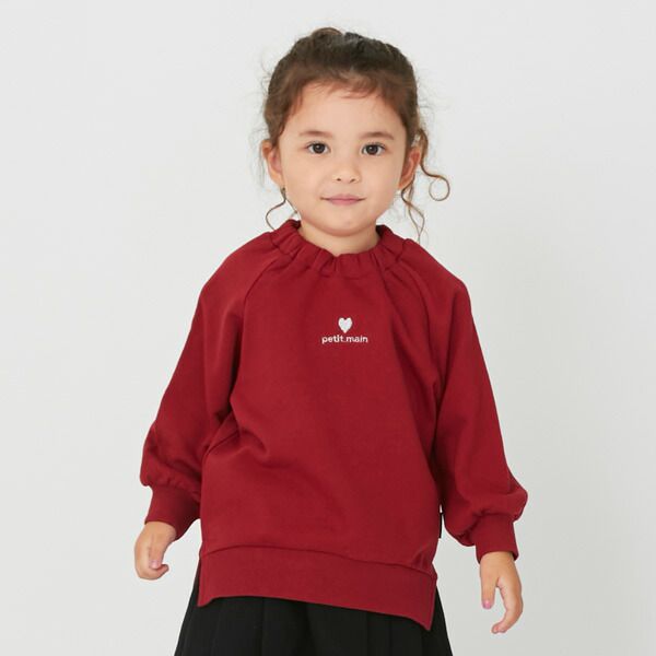 日本 petit main - 可愛女孩純棉長袖上衣-愛心-藍