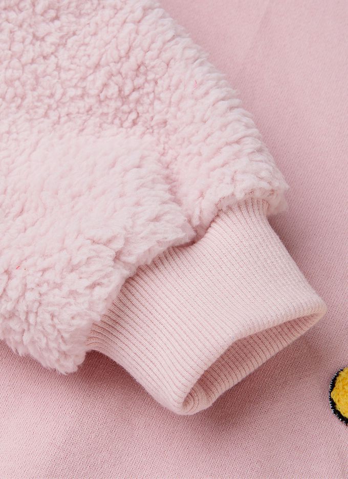 韓國 OZKIZ - 可愛泰迪暖絨磨毛長袖大學T-粉