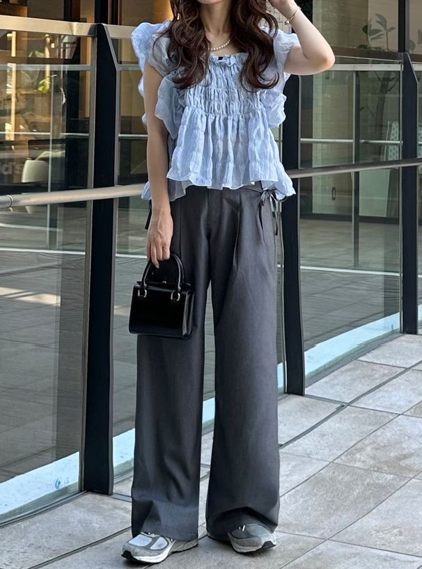 日本 GRL - 側蝴蝶結綁帶西裝褲-黑