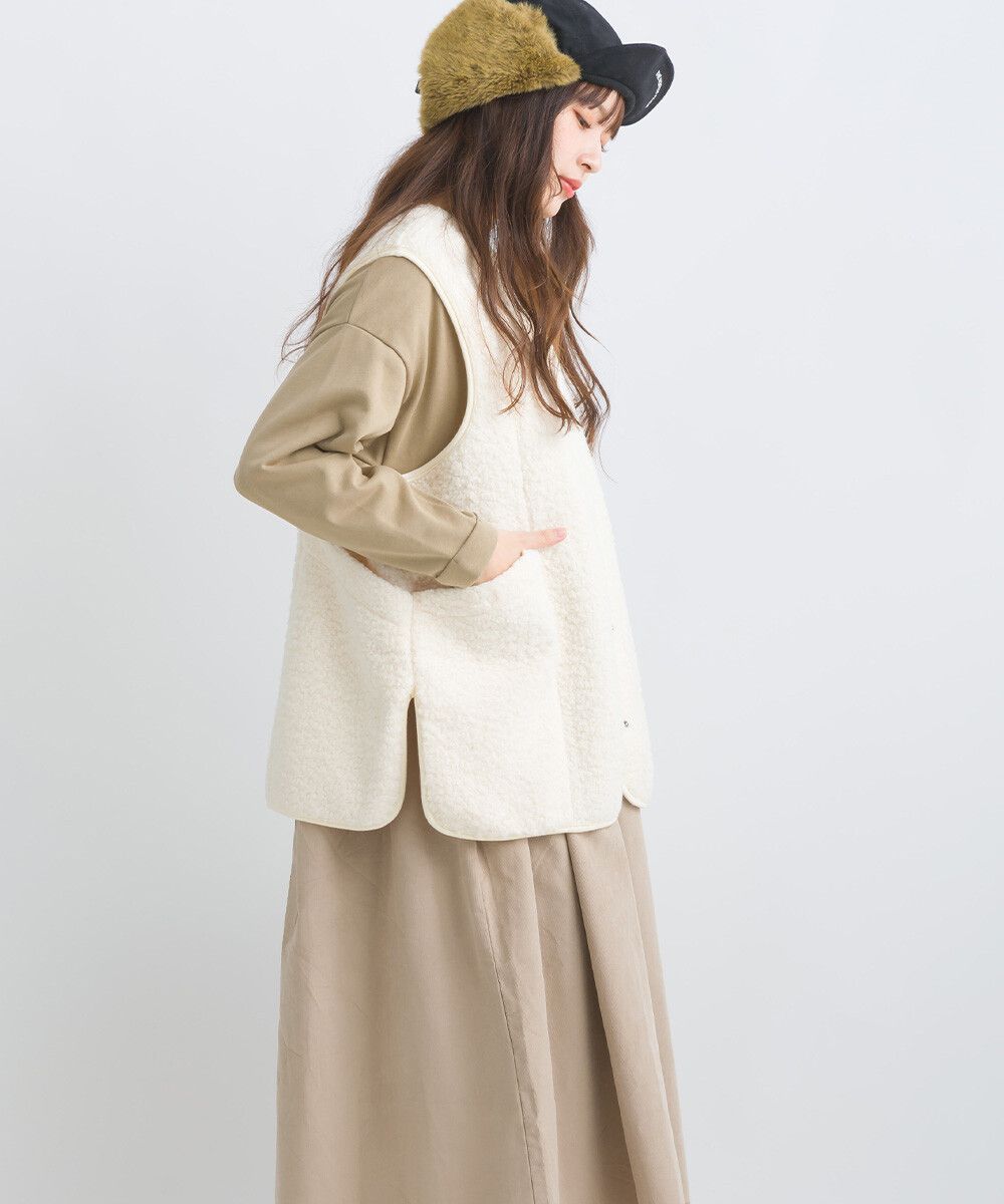 日本女裝代購 - 前後2way大口袋短毛背心-象牙