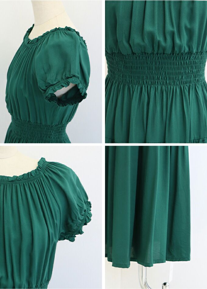 日本 BLUE EAST - 絕美平口縮腰泡泡袖洋裝-碎花-藍