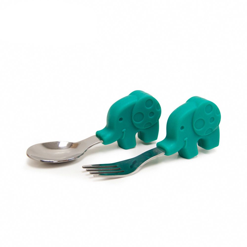 MARCUS＆MARCUS - 動物樂園寶寶手握訓練叉匙-綠大象