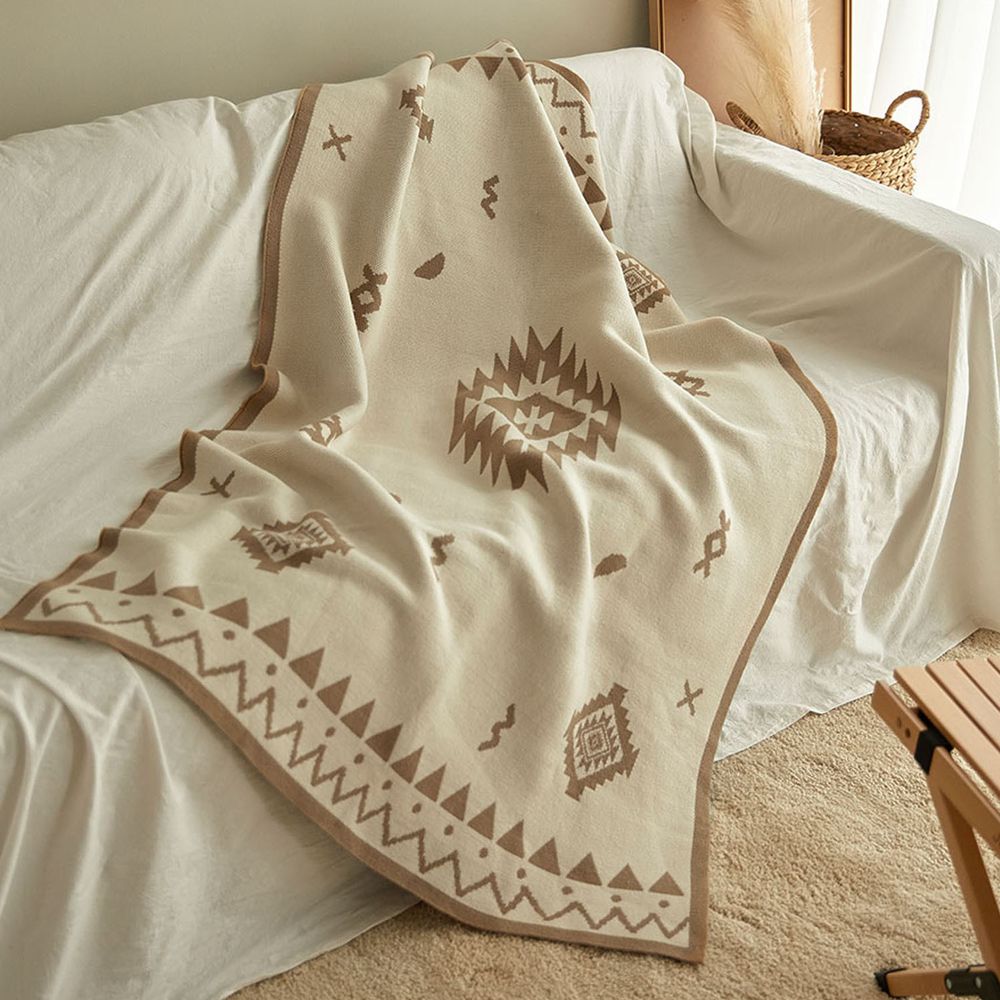 韓國 Bebe deco - 波希米亞風針織保暖毯-米白 (100X150cm)