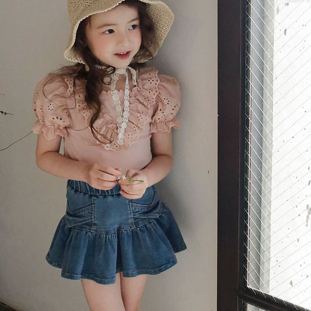 韓國 PuellaFLO - (現省50元)青春洋溢套裝-粉紅上衣X深藍裙