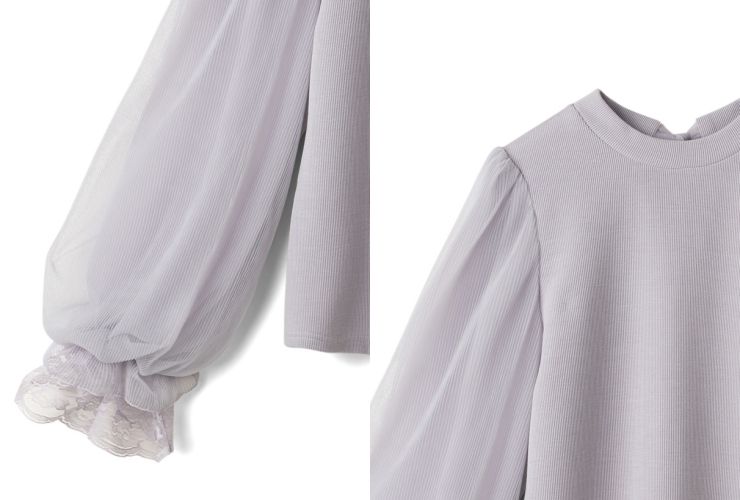 日本 GRL - 浪漫蕾絲多層次薄紗長袖上衣-紫