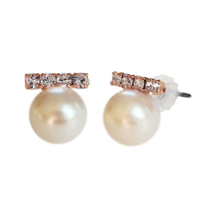 日本 Melody Accessory - 日本製 低調甜心閃耀水鑽珍珠耳環-耳針