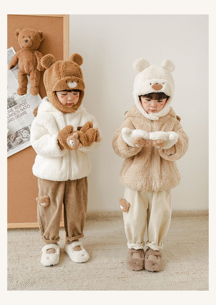 TONGMO - 立體造型腰鬆緊保暖寬褲-兔子-米白色