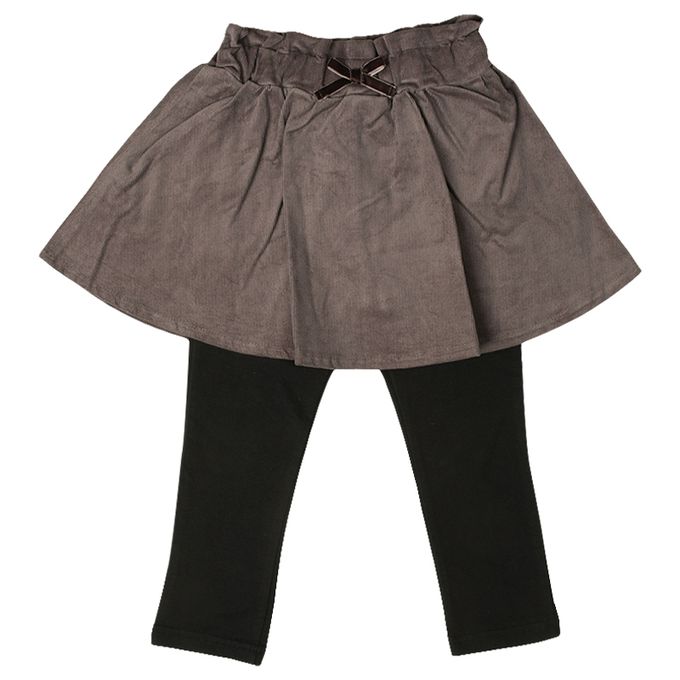 akachan honpo - 假兩件裙褲-超細燈芯絨-咖啡色