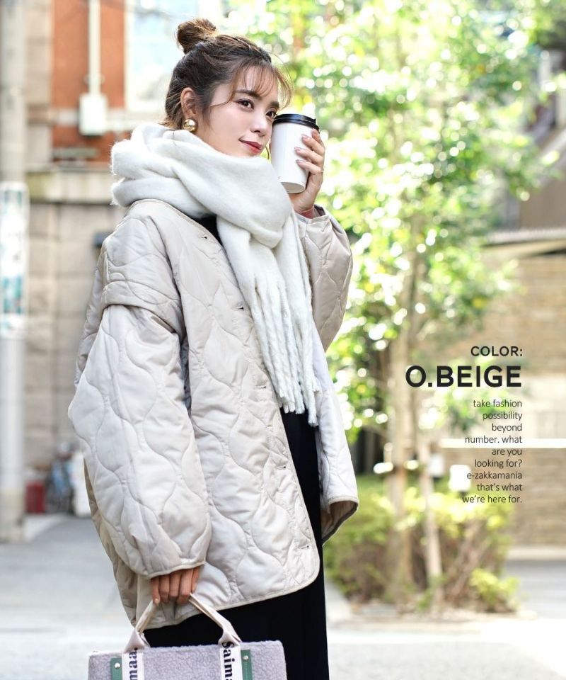 日本 zootie - 2WAY衍縫落肩鋪棉保暖外套/背心(袖可拆)-軍綠