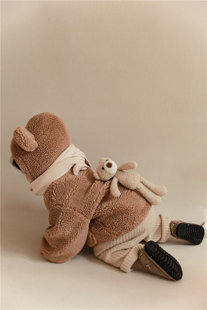 加厚連帽羊羔絨兒童造型外套-熊熊耳朵-米白色