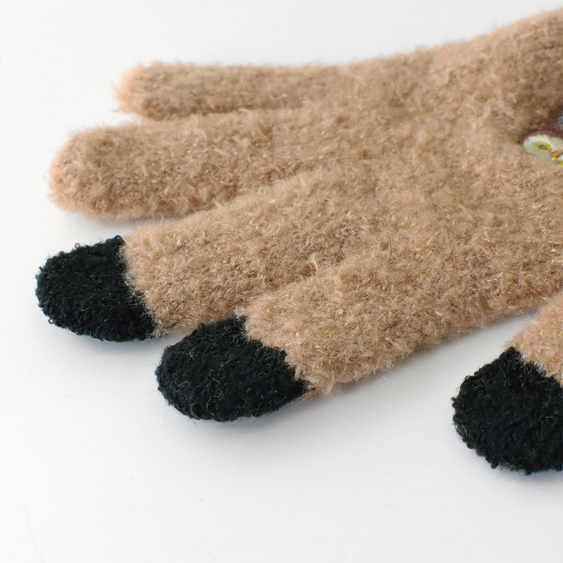 日本 TOMO - 大人可觸控短絨保暖手套-企鵝-米白