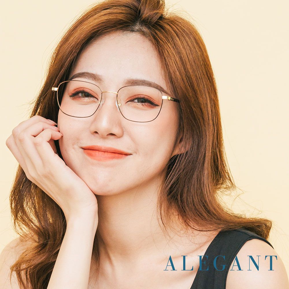 ALEGANT - 日系古著簡約琉璃金細方框UV400濾藍光眼鏡