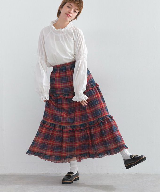 日本 Lupilien - 精緻格紋輕盈感分層俏麗長裙-黃綠