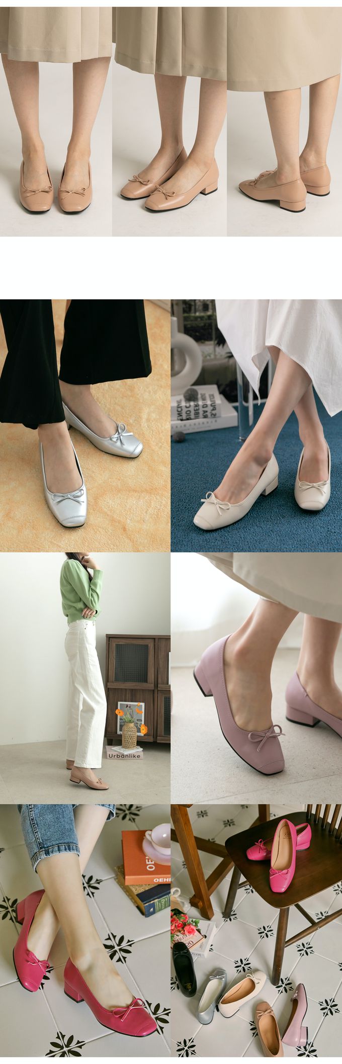 韓國 PINKELEPHANT - 可愛蝴蝶結方頭矮跟鞋(3cm)-淺紫