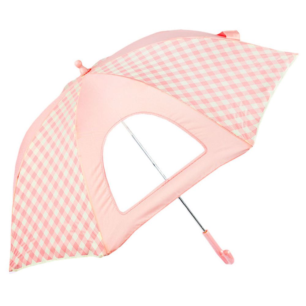 akachan honpo - 雨傘 圓弧狀傘珠-素面×格紋-粉紅色