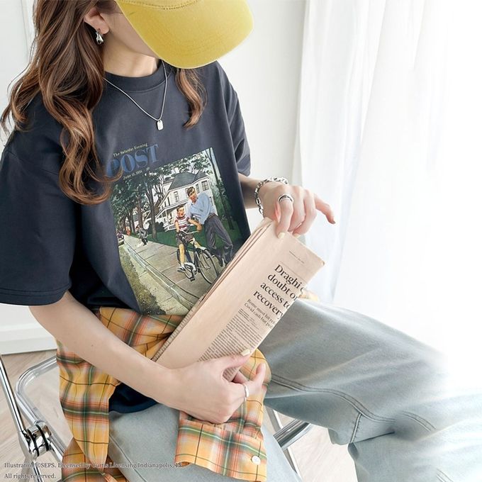 日本 Classical Elf - 設計師聯名 復古印花寬版T恤-自行車課-白